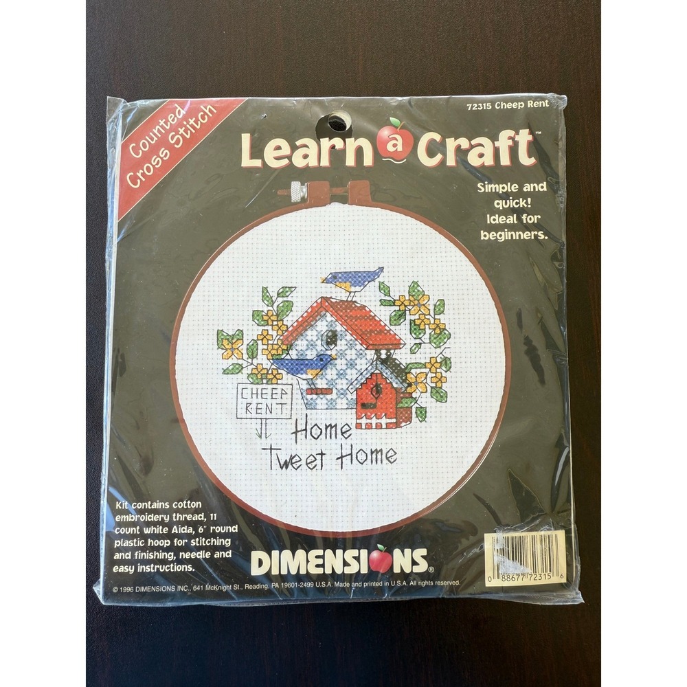 Dimensions Counted Cross Stitch‎ Kit Unisex 6" White New Home Tweet Home 72315